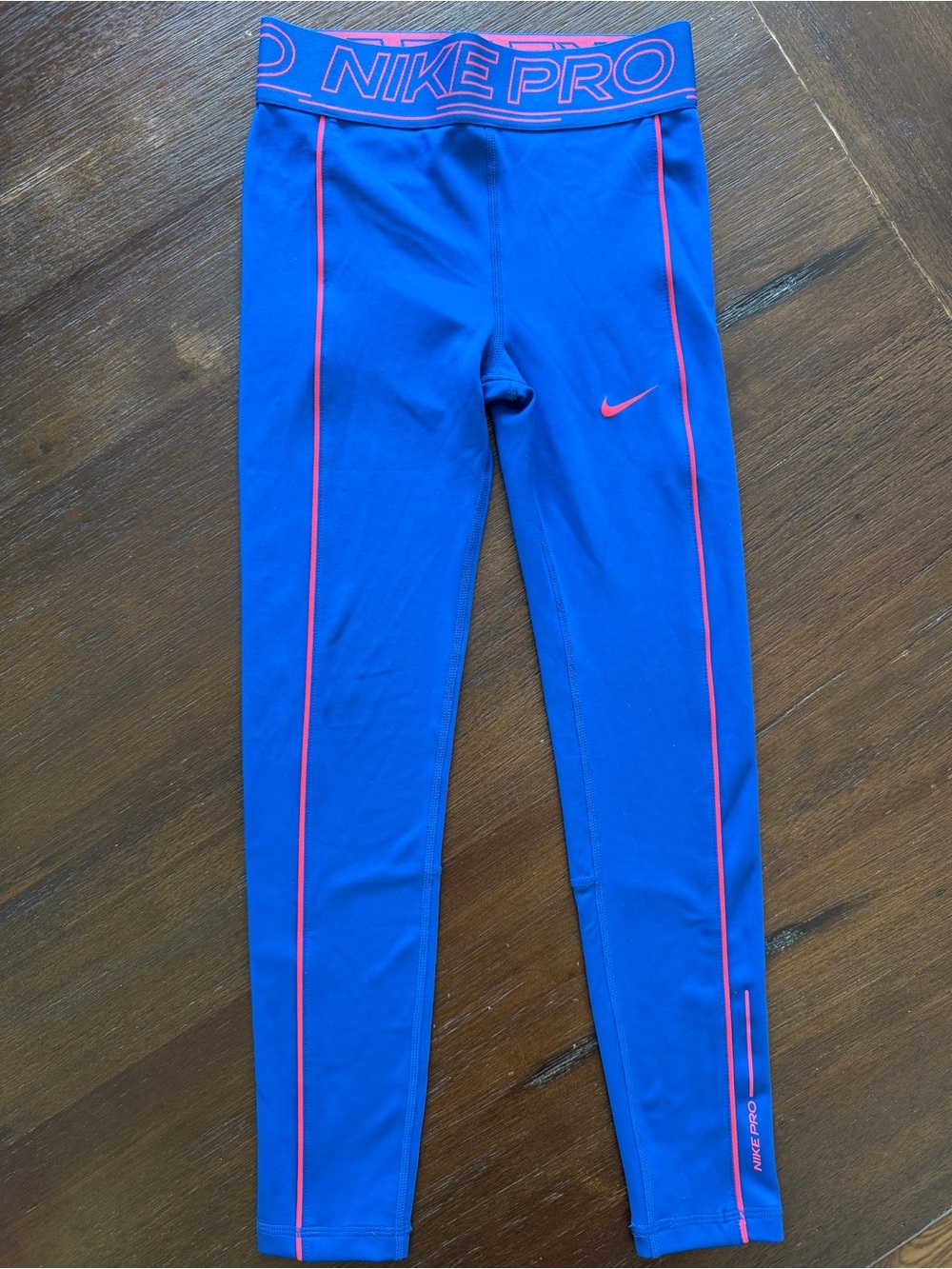 Nike Pro Blue Leggings with Pink Trim Girls Small
